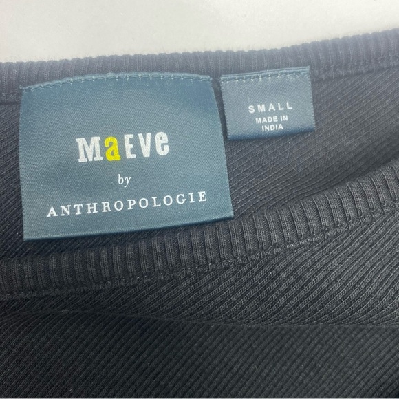 Anthropologie Maeve Women’s Black Puff Sleeve Blouse SM Double V Neck - Picture 3 of 13